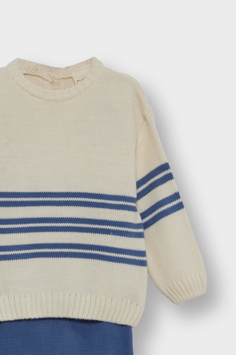 DeFacto Blue BabyBoy Baby Boy 2 piece Regular Fit Stripped Knit Pullover and Pants Set Casual - Image 3